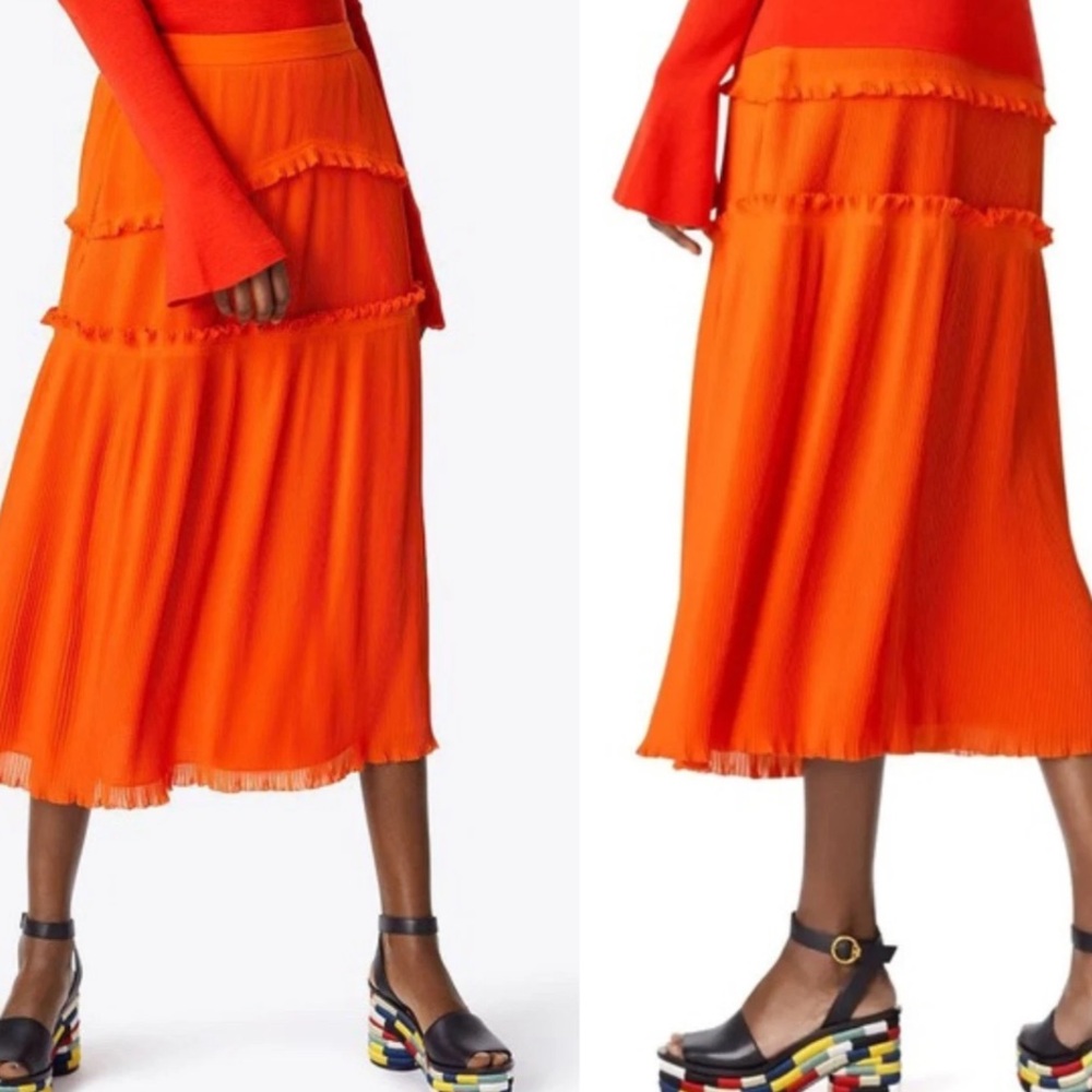 Tory Burch Stella Midi Skirt Spicy Orange Size‎ Small